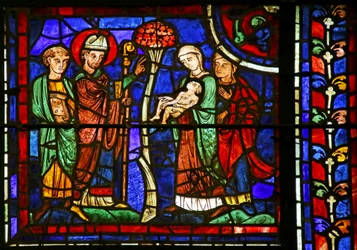 San Martín reviviendo a un niño, de la Vida de San Martín, Catedral de Chartres